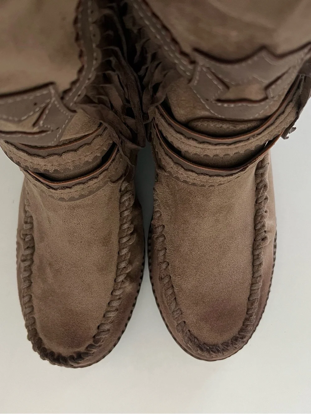 VERY G-Brown Fringe Suede Knee-High Boots - Women's